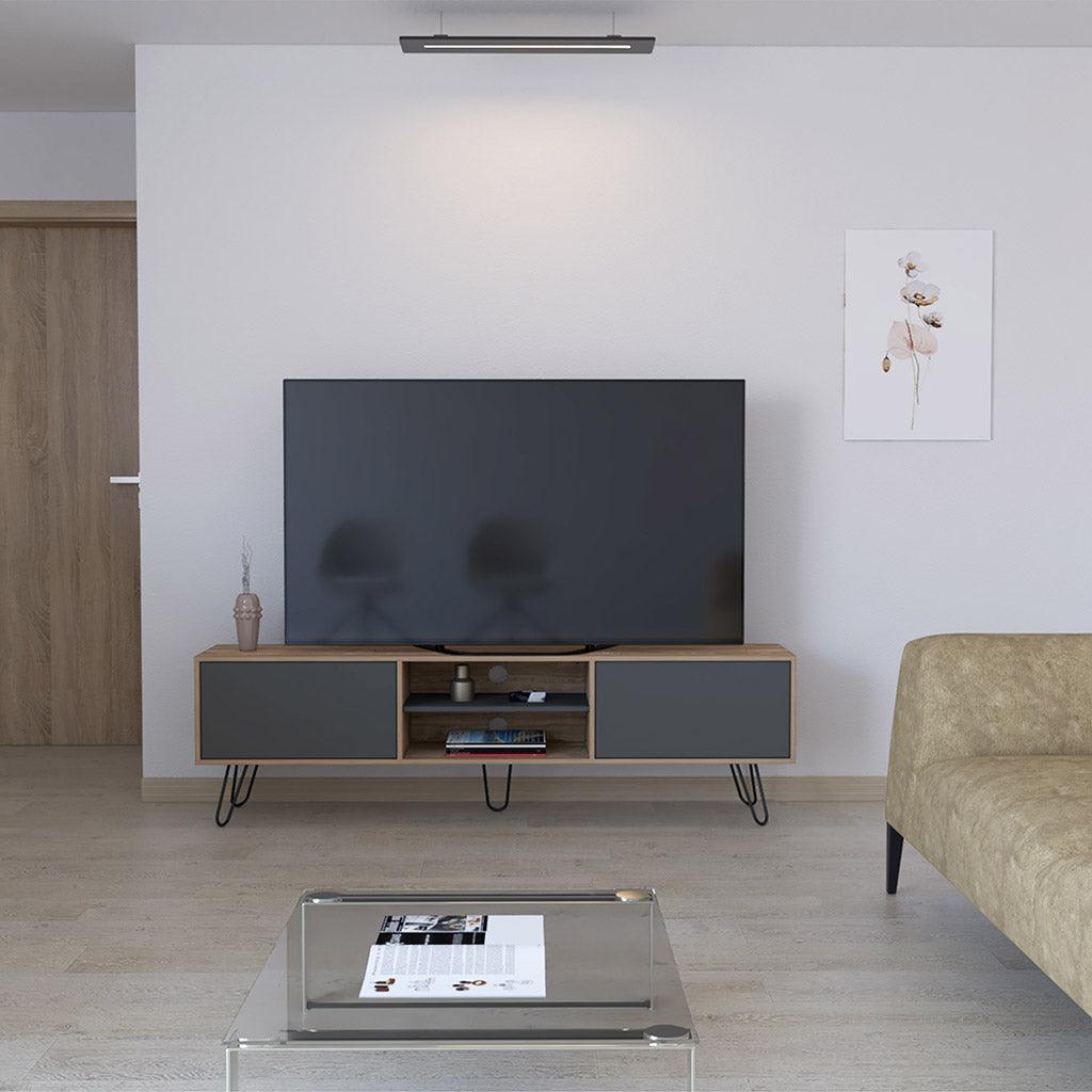 Mueble Multiusos Lara, Miel y Plata Oscuro, Para Televisor de 70 Pulgadas - VIRTUAL MUEBLES