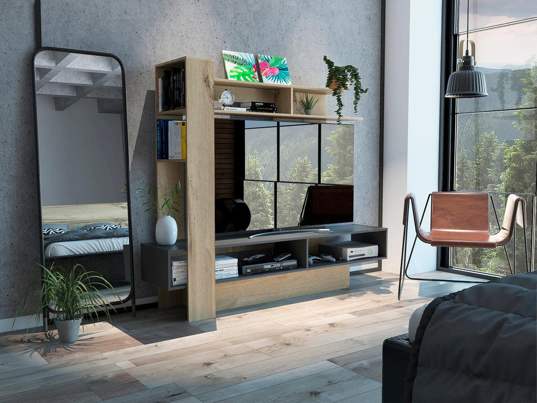 Mesa Para Tv Vegas, Café Claro y Plata Oscuro, con Espacio Para Televisor de Hasta 55 Pulgadas - VIRTUAL MUEBLES
