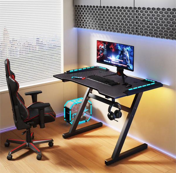Escritorio Gamer Silver, Negro, Estructura Metalica