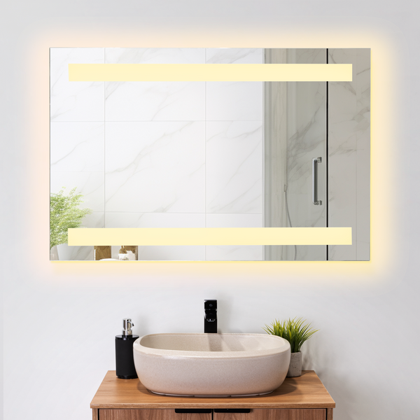 Espejo Rectangular Udine, Gris, con Luz Led
