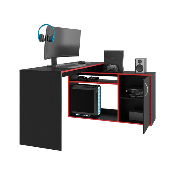 Escritorio Gamer En L Axis, Wengue y Rojo