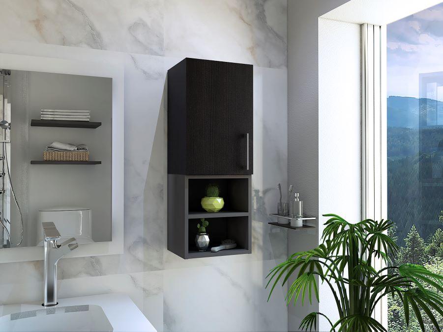 Gabinete De Baño Oporto X2, color Negro Y Plata Oscuro para Baño.