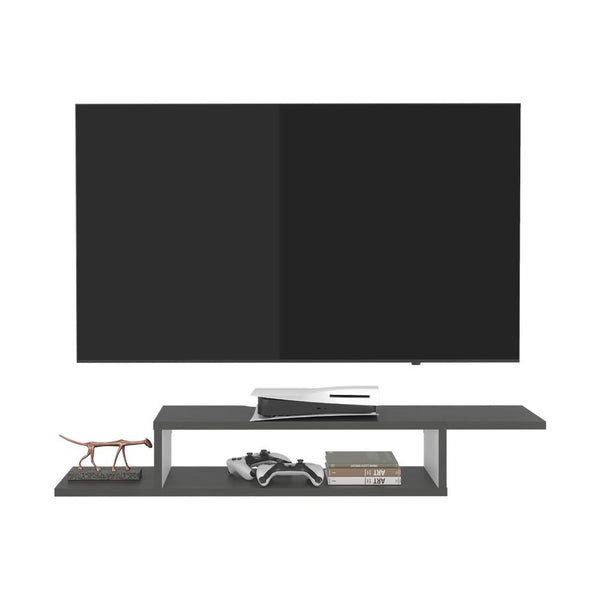 Mesa Para Tv Flotante Dilix, Roble Gris y Blanco, con superficie para objetos decorativos