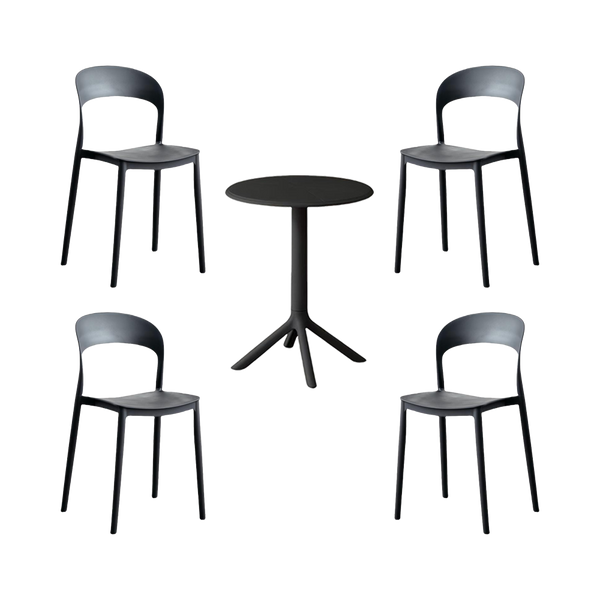 Combo Opalo, Incluye Mesa Redonda y 4 Sillas en Color Negro